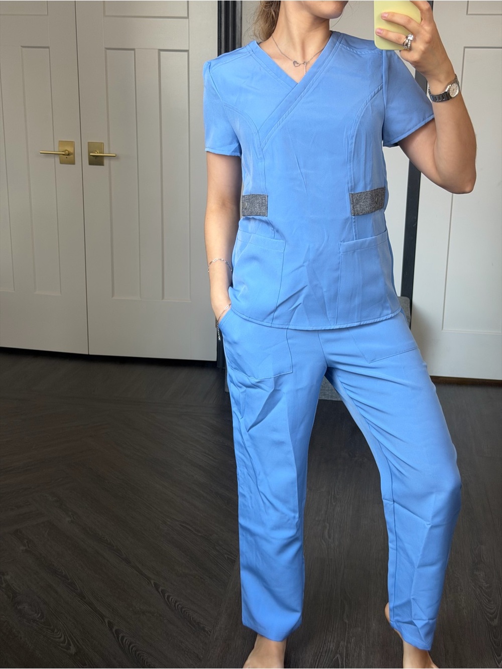 Classic Women's Scrub Pants & Top Set - Light Blue